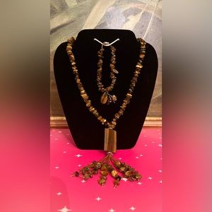 LARIAT STYLED TIGERS EYE CHIP NECKLACE WITH MATCHING BRACELET